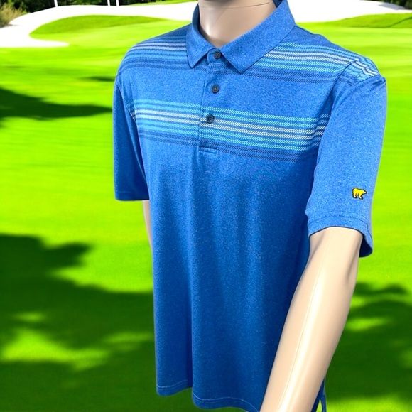 Jack Nicklaus Men’s Blue Horizon Striped Color Block Polo Golf Shirt - Picture 10 of 16